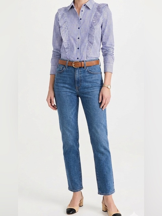 Socialite Tops - Nordstrom NWOT Blue and White Stripe Button Down Shirt w Ruffles